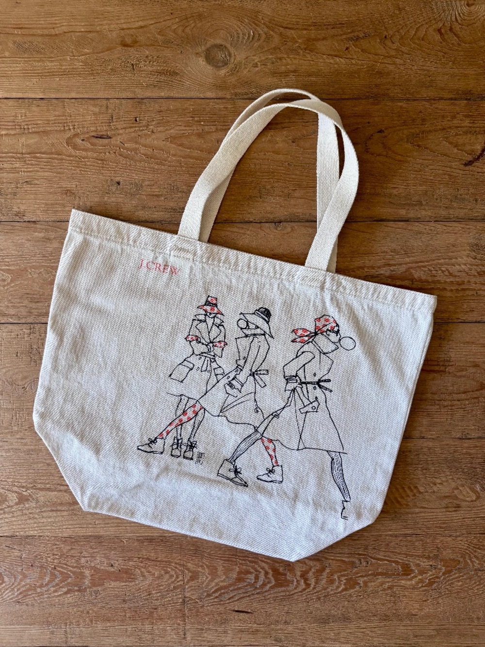 Vintage J.Crew Canvas Tote with Fashion Illustration